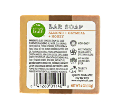 Simple Truth Bar Soap Almond Oatmeal and Honey 1 Bar