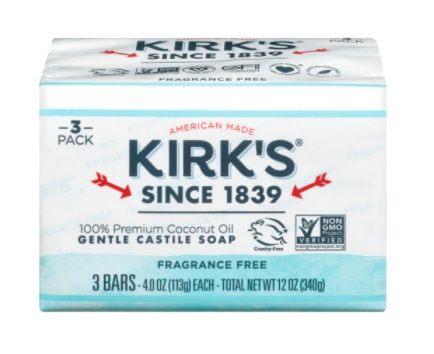 Kirks Natural Gentle Castile Soap Fragrance Free 3 Bars