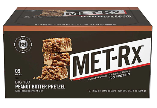 MET Rx BIG 100 Meal Replacement Bar Peanut Butter Pretzel 9 Bars