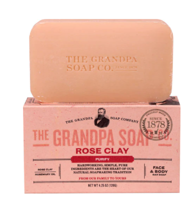 The Grandpa Soap Co Face and Body Bar Soap Rose Clay Purify 4.25 oz