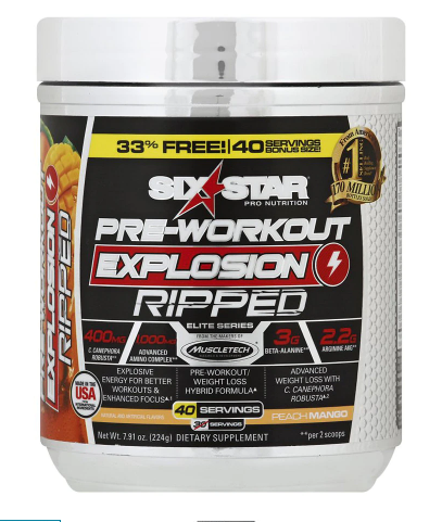 Six Star Pre Workout Explosion Ripped Peach Mango 7.91oz