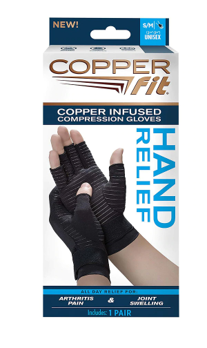 Copper Fit Hand Relief Gloves Black S and M 1.0pr