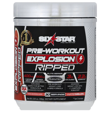Six Star Pre workout Explosion Pink Ripped Watermelon Pink Watermelon 5.91oz