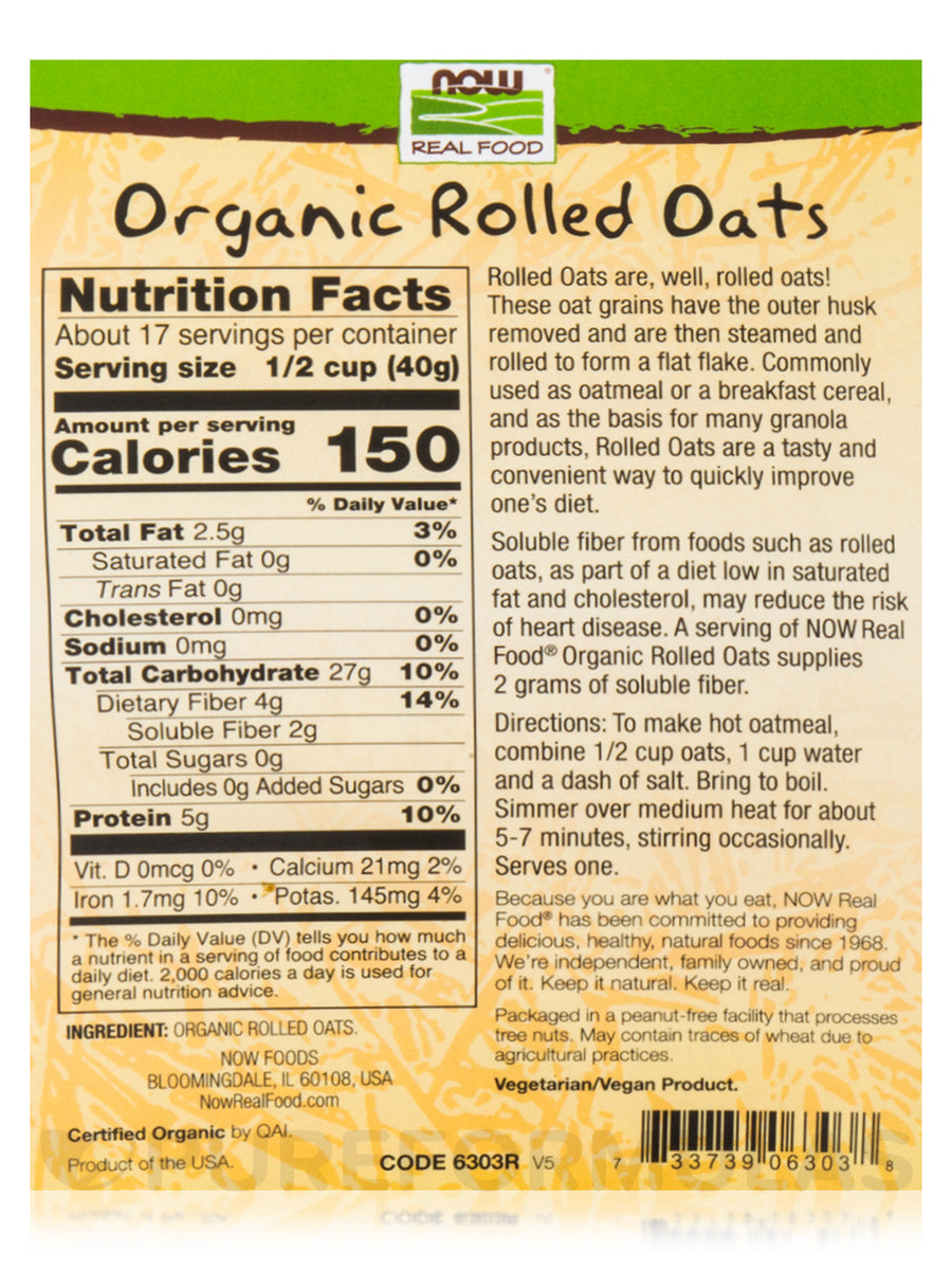 NOW Real Food Certified Organic Rolled Oats 24oz