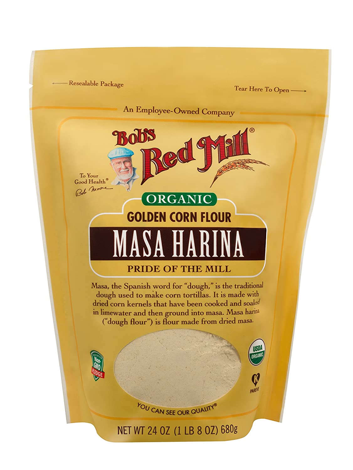 Bobs Red Mill Organic Golden Corn Flour Masa Harina 24 oz