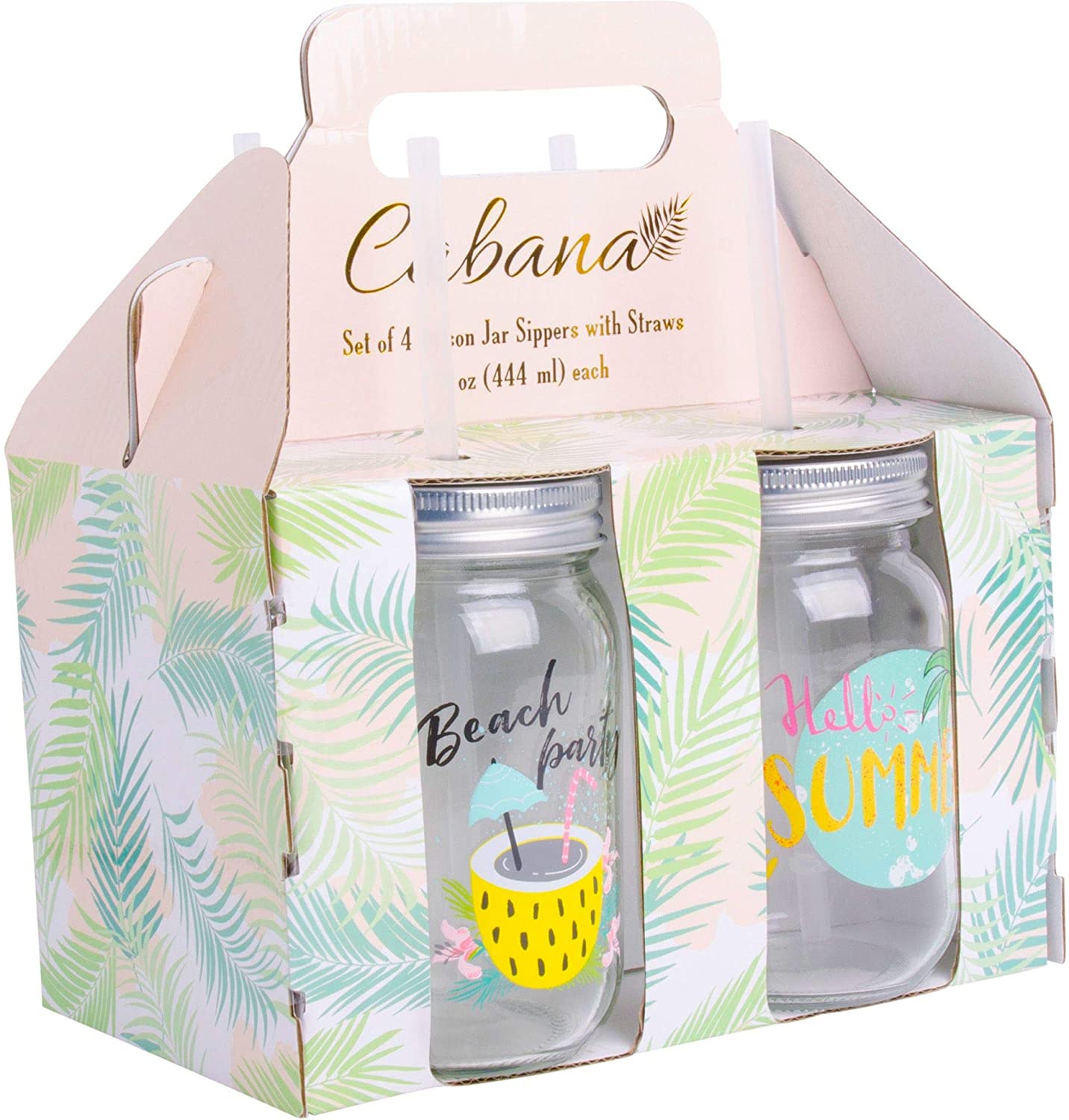 Home Essentials Mason Jars with Straws Set of 4, Multicolor