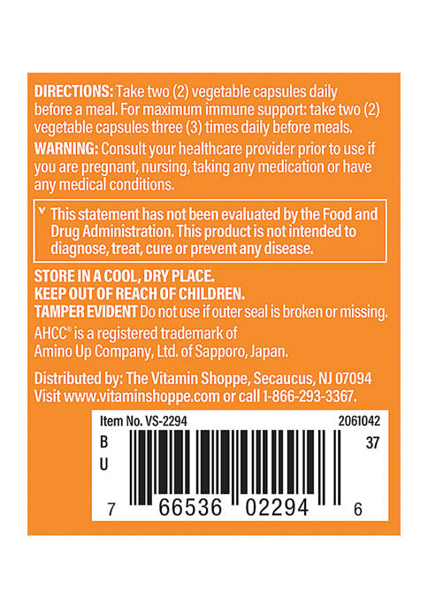 The Vitamin Shoppe AHCC 500 MG 60 Vegetable Capsules