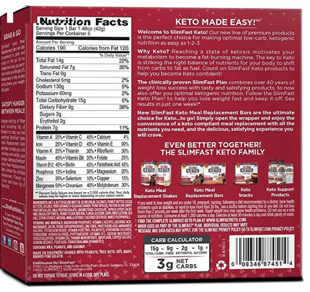 SlimFast Keto Whipped Peanut Butter Chocolate 5Bar