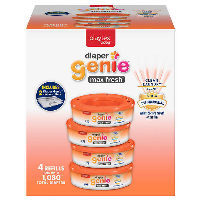 Playtex Diaper Genie Max Fresh Refill bags with a Clean Laundry Scent and Anti-Microbial, 1,080 count, PLUS 2 carbon filters - Mega Shopper Worldwide