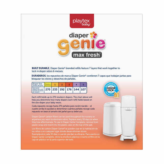 Playtex Diaper Genie Max Fresh Refill bags with a Clean Laundry Scent and Anti-Microbial, 1,080 count, PLUS 2 carbon filters - Mega Shopper Worldwide