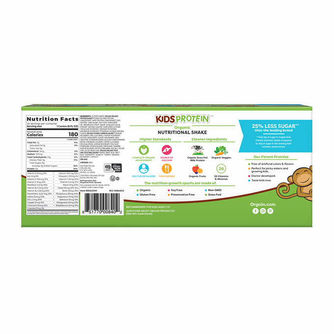 Orgain USDA Organic Kids Nutritional Protein Shake 8floz 24 count