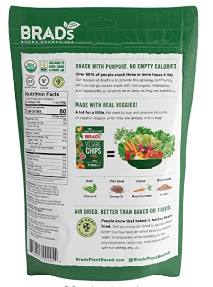 Veggie Chips Kale Brads Raw Foods Plant Based 3oz