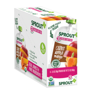 Sprout Organic Baby Food Carrot Apple Mango Stage 2  3.5 oz Each 6 Pack