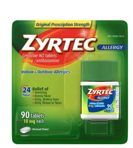 Zyrtec 24 Hour Allergy Relief Tablets Cetirizine HCl 90tablets