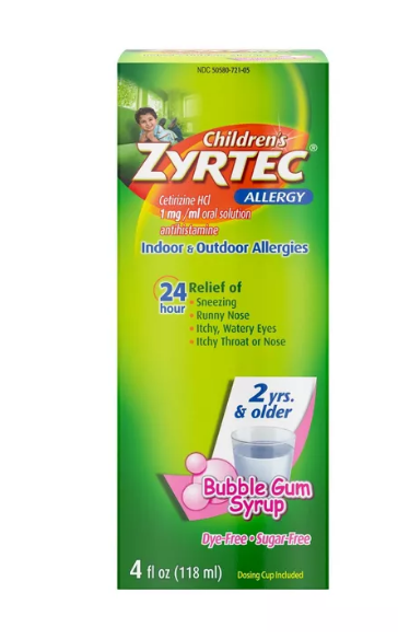 Childrens Zyrtec 24 Hour Allergy Relief Syrup Bubble Gum 4fl oz