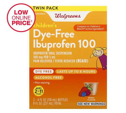 Walgreens Childrens Dye Free Ibuprofen 100 Oral Suspension Berry 4floz 2 pack