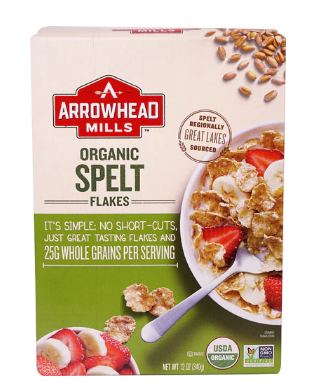 Organic Spelt Flakes Arrowhead Mills 12oz 12case