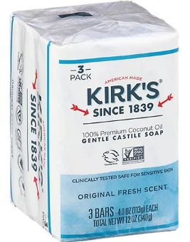 Kirks Natural Original Coco Castile Soap 4 oz 3 Bars