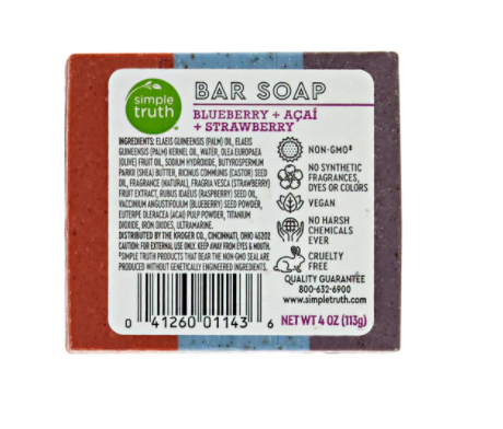 Simple Truth Bar Soap Blueberry Acai and Strawberry  1 Bar