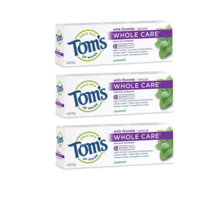 Tom's of Maine Whole Care Toothpaste 4oz Each Pack of 3