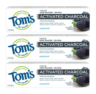 Tom's of Maine Activated Charcoal Anticavity Toothpaste Peppermint 4.7oz 3pack