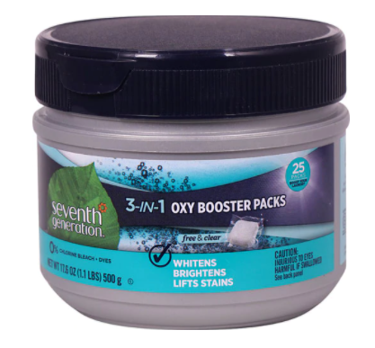 Seventh Generation Oxy Booster Packs 3 In 1 Free and Clear  25 Packs