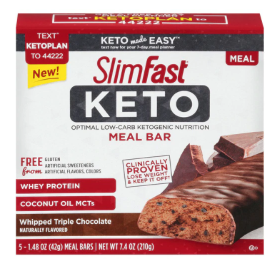SlimFast Keto Meal Replacement Bar Whipped Triple Chocolate  5 Pack
