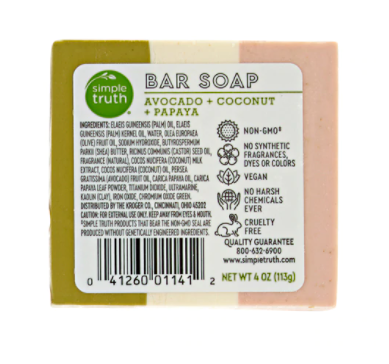 Simple Truth Bar Soap Avocado Coconut and Papaya  1 Bar