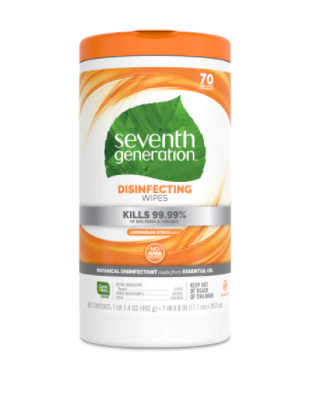 Seventh Generation Disinfecting Wipes Lemongrass Citrus  70 Wipes