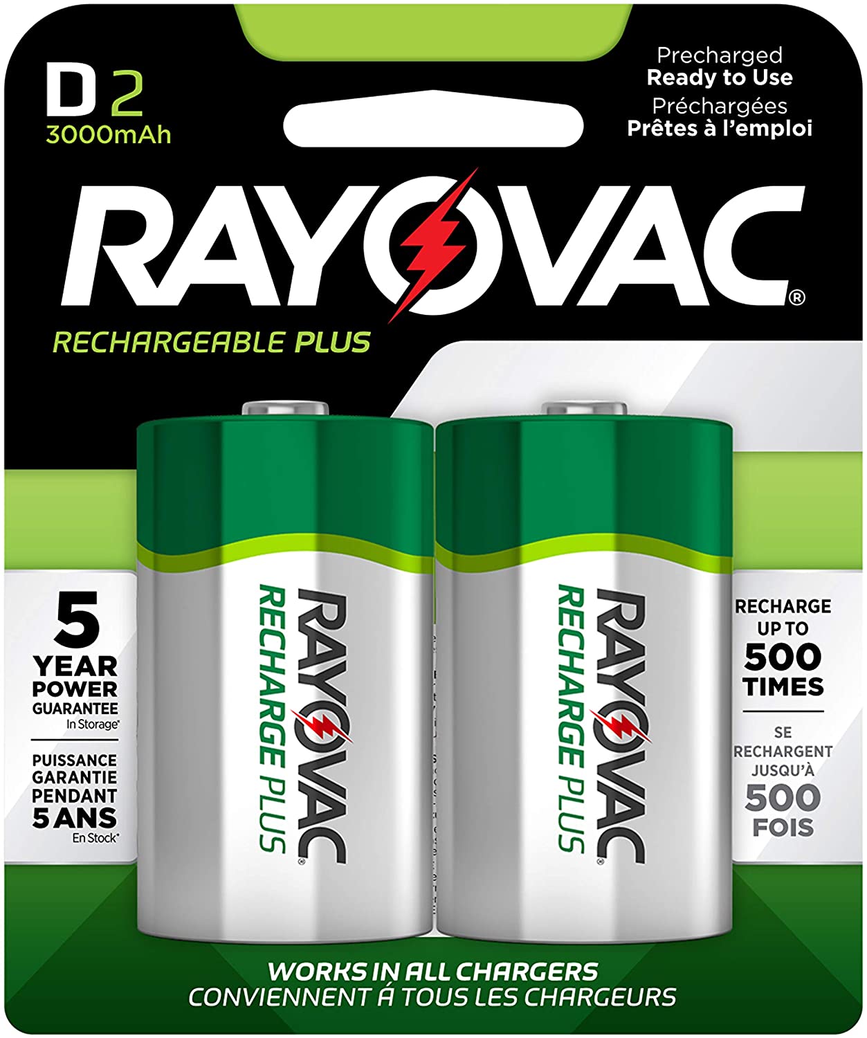 Rayovac Recharge Plus NiMH D Batteries 2 Pack