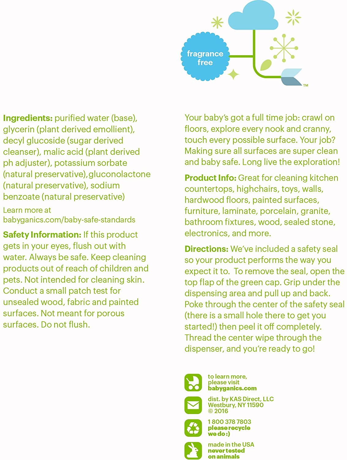Fragrance Free All Purpose Wipe Baby ganic 75 Count