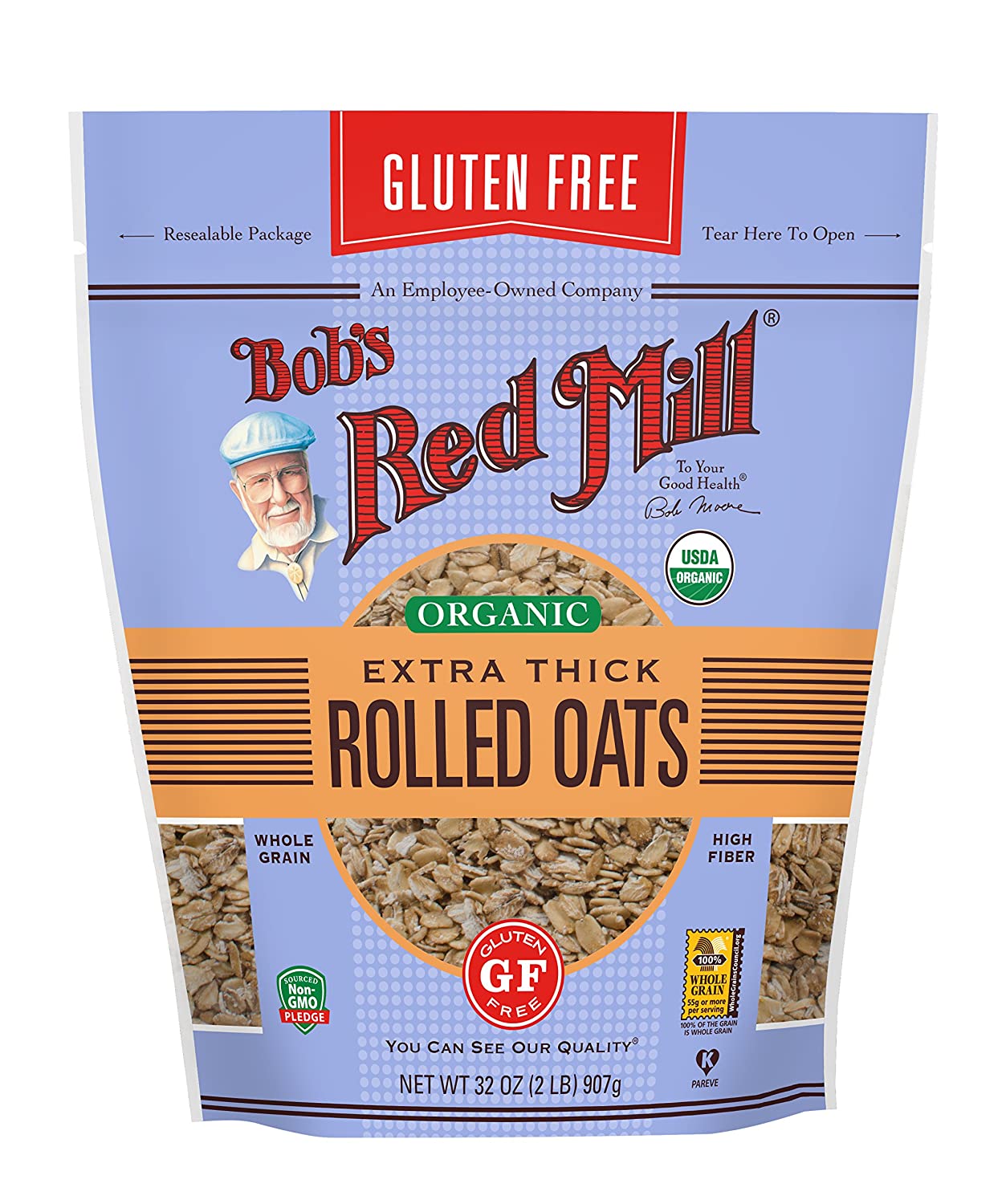 Bobs Red Mill Organic Rolled Oats Gluten Free Extra Thick 32 oz